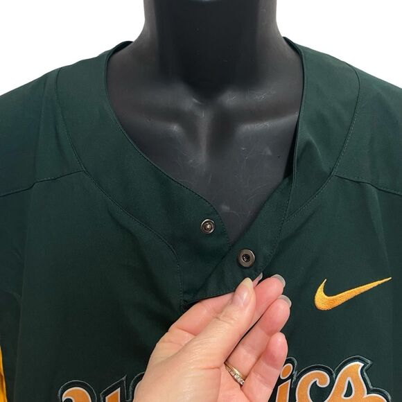 Nike Oakland A’s Green and Gold Windbreaker Jacket with High Collar - Picture 2 of 13